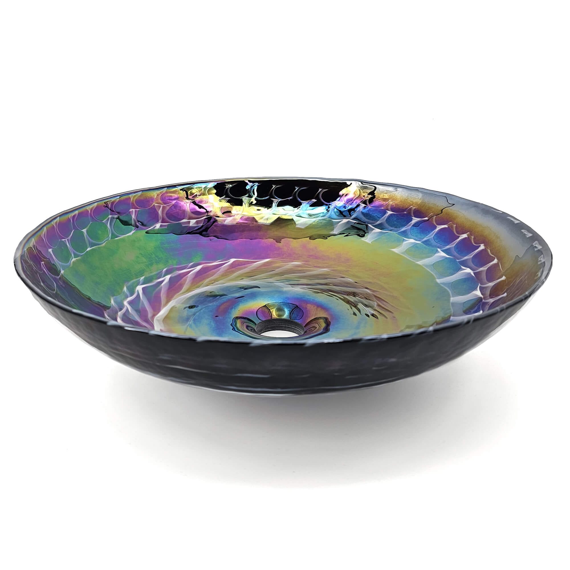 Ruvati 16" Glass Art Vessel Circle Decorative Pattern Bathroom Sink - Cosmic Black