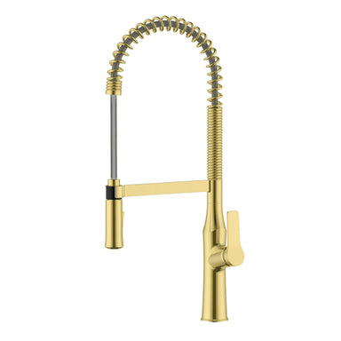Ruvati Bianca Brushed Gold Single Handle Kitchen Faucet Tall High Arc Commercial with Pre-Rinse Sprayer - RVF1233SG - View 2