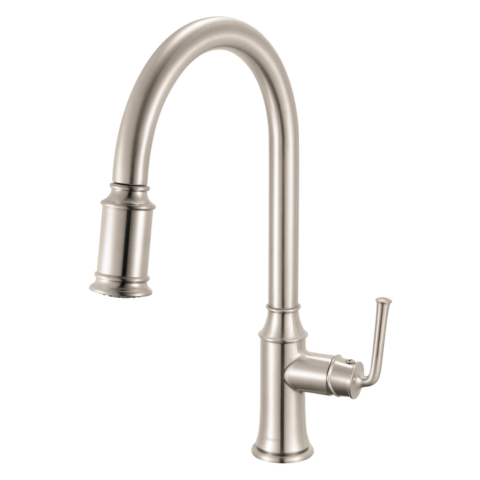 Ruvati Simoni Stainless Steel Pull Down Kitchen Faucet Single Handle Traditional Gooseneck with Pull Out Sprayer - RVF1234BN - View 2