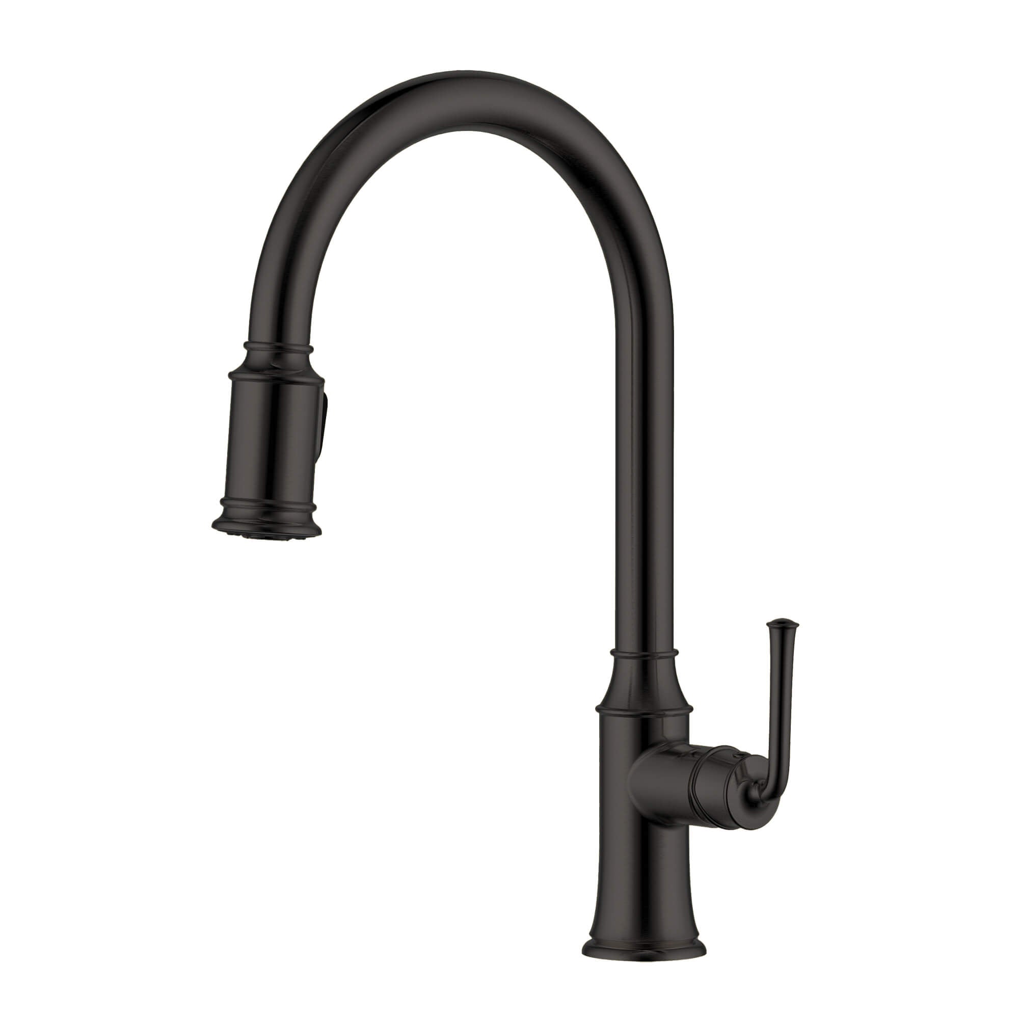 Ruvati Simoni Matte Black Pull Down Kitchen Faucet Single Handle Traditional Classic Style Gooseneck with Sprayer - RVF1234MB - View 2