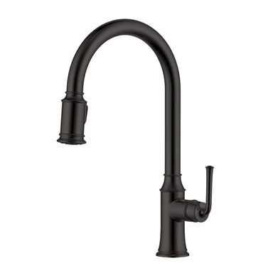 Ruvati Simoni Matte Black Pull Down Kitchen Faucet Single Handle Traditional Classic Style Gooseneck with Sprayer - RVF1234MB - View 2