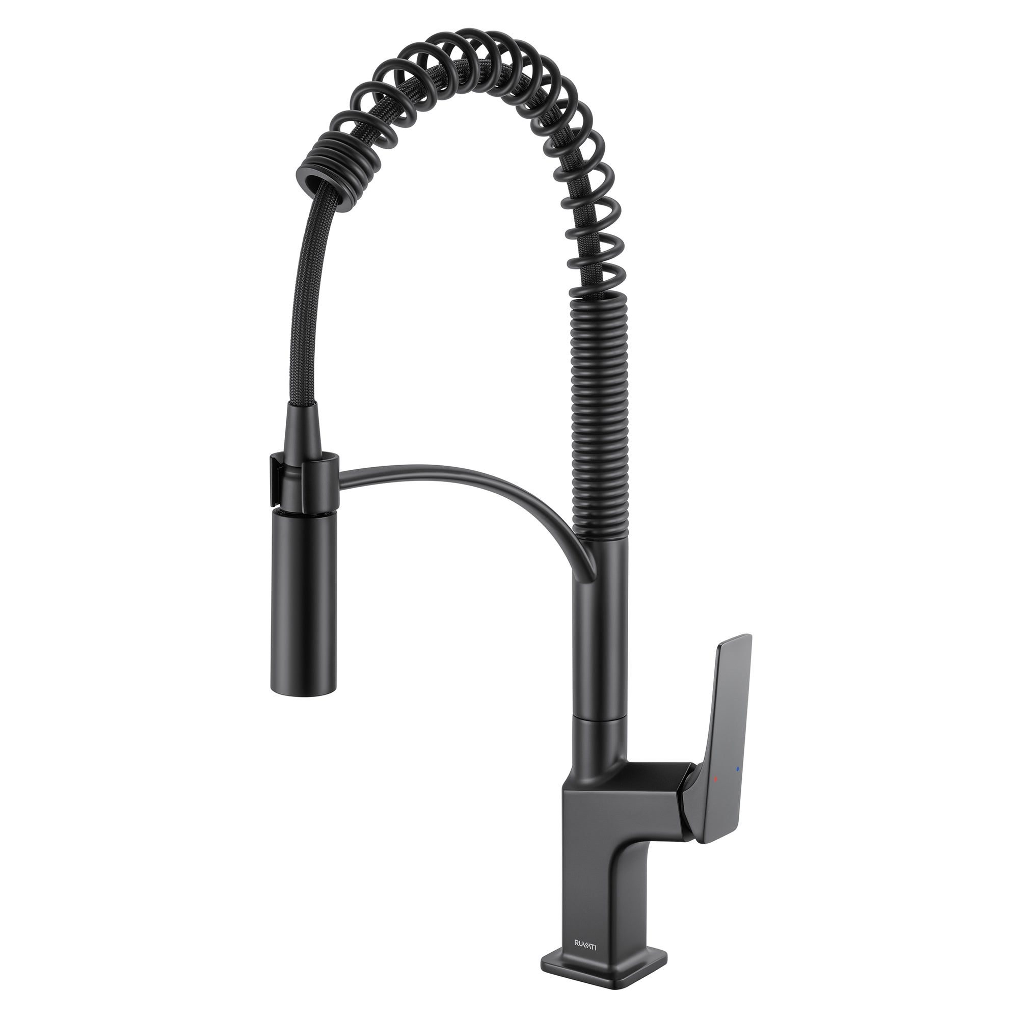 Ruvati Seneca Matte Black Single Handle Pull Down Kitchen Faucet Spiral Pro Style with Pre-Rinse Spray Hose - RVF1236MB - View 2