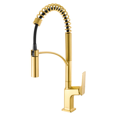 Ruvati Seneca Single Handle Pull Down Spring Kitchen Faucet with Pre-Rinse Sprayer in Brushed Gold - RVF1236SG - View 2