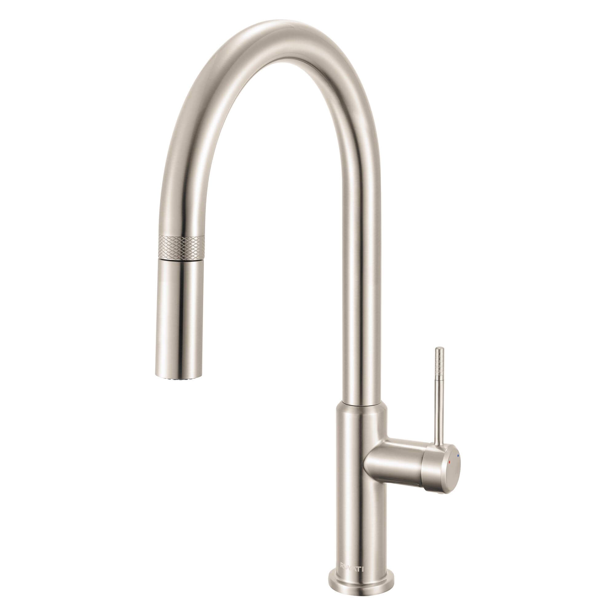 Ruvati Vestia Single Handle Pull Down Kitchen Faucet Knurling Contemporary with Sprayer in Stainless Steel - RVF1237BN - View 2