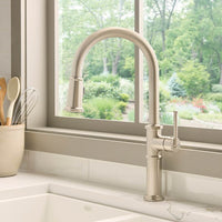 Ruvati Idris Single Handle Pull Down Kitchen Contemporary Art Deco Faucet with Sprayer in Brushed Nickel / Stainless Steel - RVF1239BN
