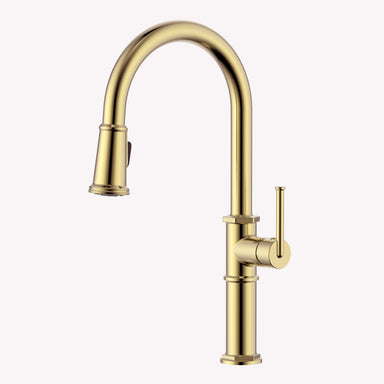 Ruvati Idris Single Handle Pull Down Kitchen Faucet Tall High Arc Gooseneck with Sprayer in Brushed Gold - RVF1239SG - View 2