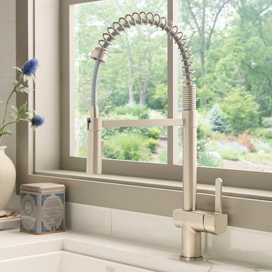 Ruvati Seneca Single Handle Pull Down Modern Kitchen Faucet with Pre-Rinse Sprayer in Stainless Steel - RVF1243BN