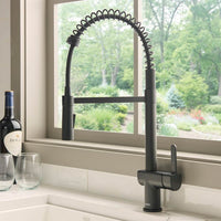 Ruvati Seneca Single Handle Pull Down Spiral Spring Kitchen Faucet with Sprayer in Matte Black - RVF1243MB