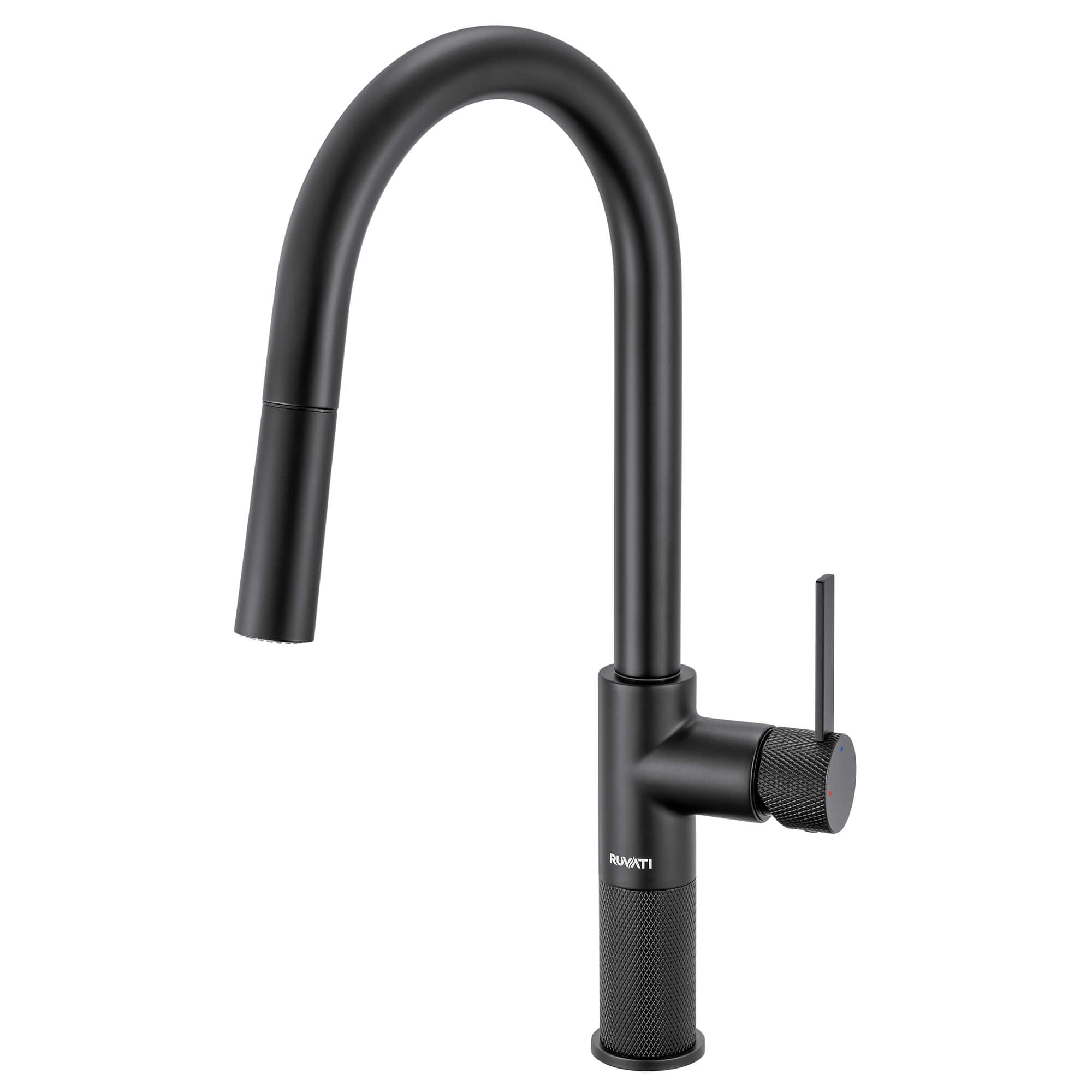 Ruvati Isola Single Handle Pull Down Kitchen Faucet Modern Knurled with Sprayer in Matte Black - RVF1248MB - View 2