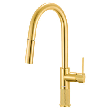 Ruvati Isola Single Handle Pull Out Kitchen Faucet Knurl Transitional with Sprayer in Brushed Gold - RVF1248SG - View 2