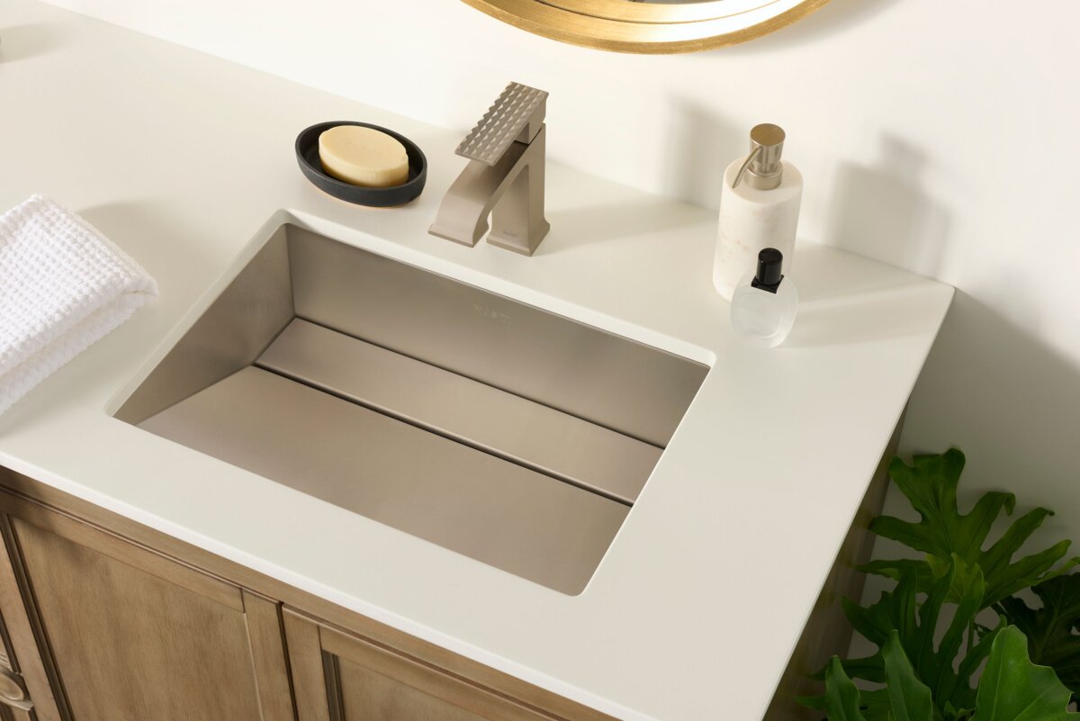 Ruvati Decora Single Handle Square Art Deco Square Transitional Bathroom Faucet in Brushed Nickel Stainless - RVF5132BN