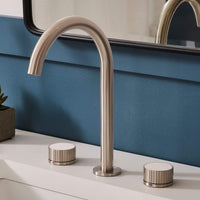 Ruvati Athena Two Handle Stone Marble Inlay Fluted Widespread Bathroom Faucet in Brushed Nickel Stainless - RVF5232BN