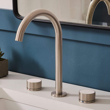 Ruvati Athena Two Handle Stone Marble Inlay Fluted Widespread Bathroom Faucet in Brushed Nickel Stainless - RVF5232BN