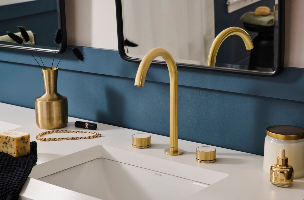 Ruvati Athena Two Handle Stone Marble Fluted Widespread Bathroom Faucet in Brushed Gold - RVF5232SG
