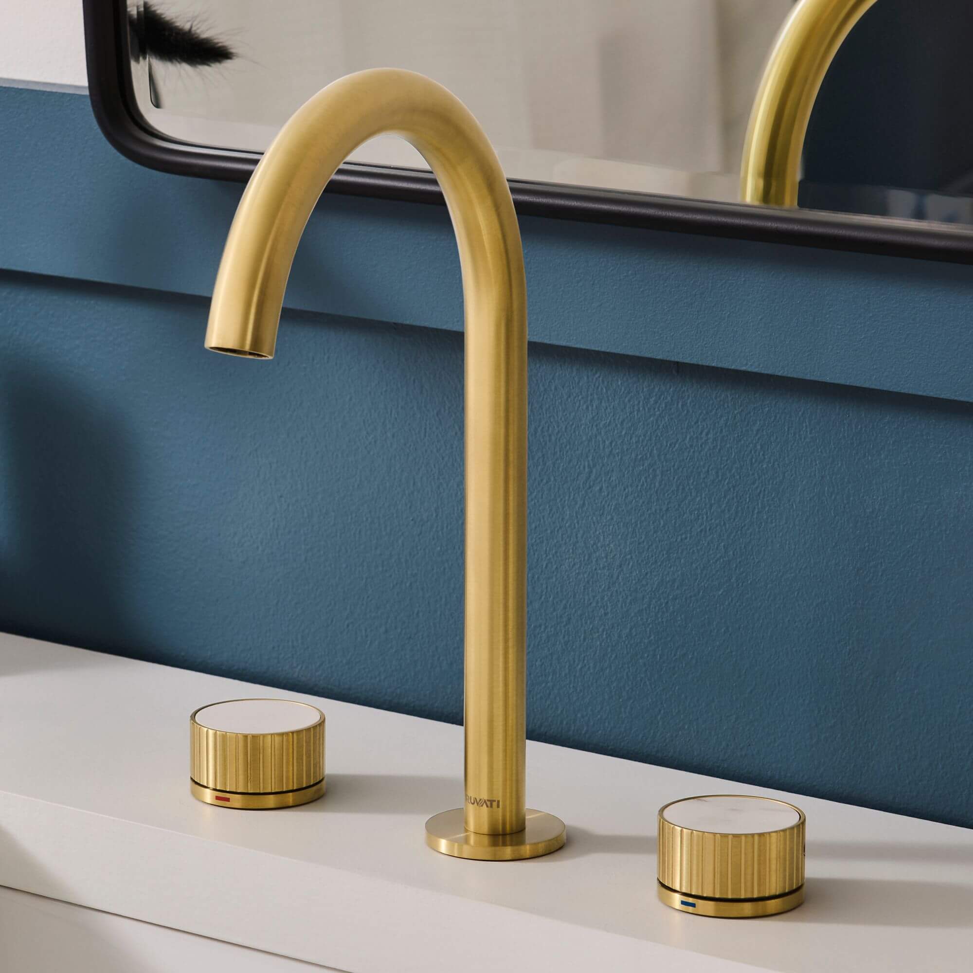 Ruvati Athena Two Handle Stone Marble Fluted Widespread Bathroom Faucet in Brushed Gold - RVF5232SG