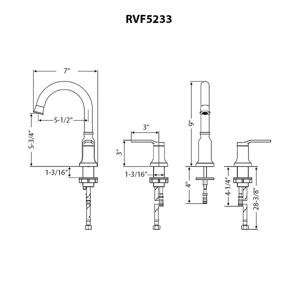 Ruvati Arti Two Handle Widespread Art Deco Victorian Luxury Bathroom Faucet in Brushed Nickel Stainless - RVF5233BN