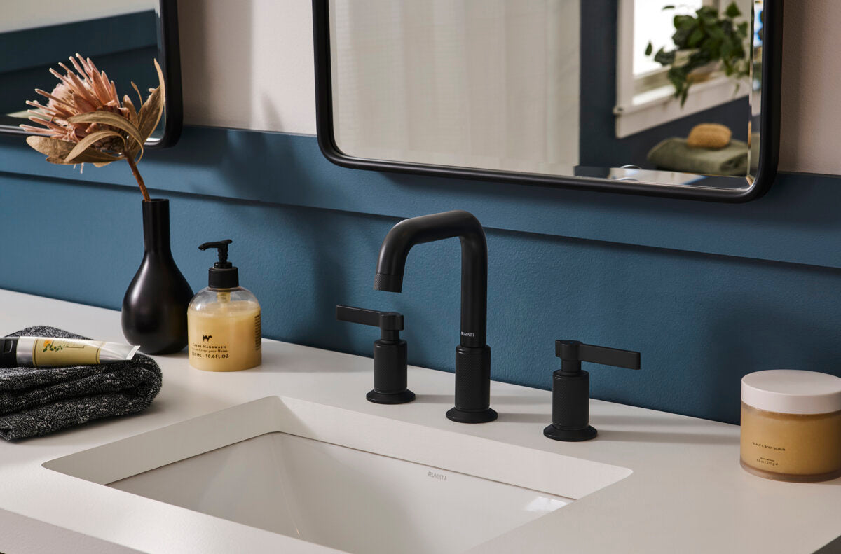 Ruvati Barolo Two Handle Widespread Art Deco Modern Luxury Bathroom Faucet in Matte Black- RVF5236MB