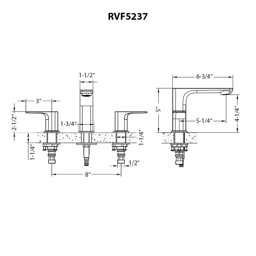 Ruvati Lanai Two Handle Widespread Modern Rectangular Square Bathroom Faucet in Brushed Nickel Stainless - RVF5237BN