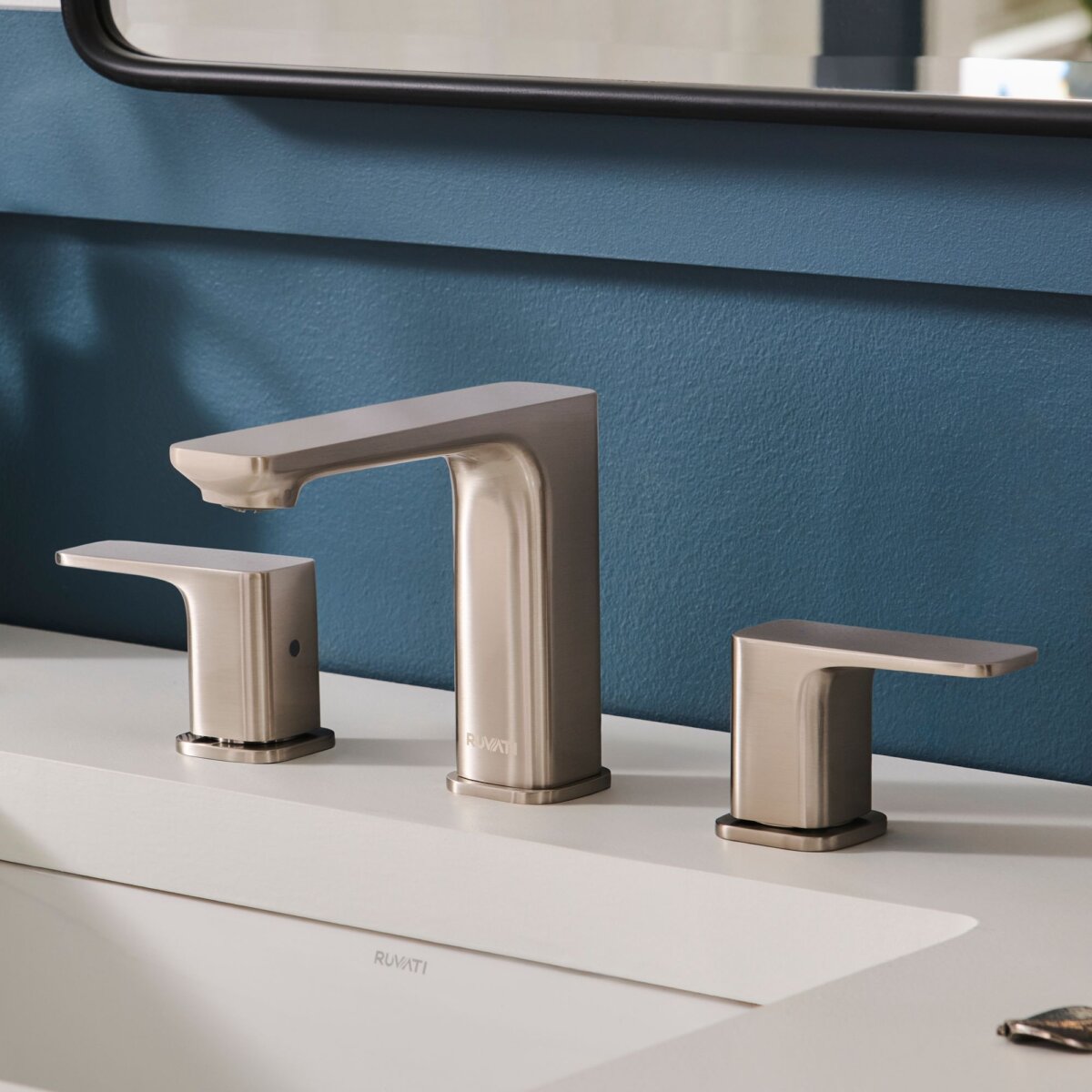 Ruvati Lanai Two Handle Widespread Modern Rectangular Square Bathroom Faucet in Brushed Nickel Stainless - RVF5237BN