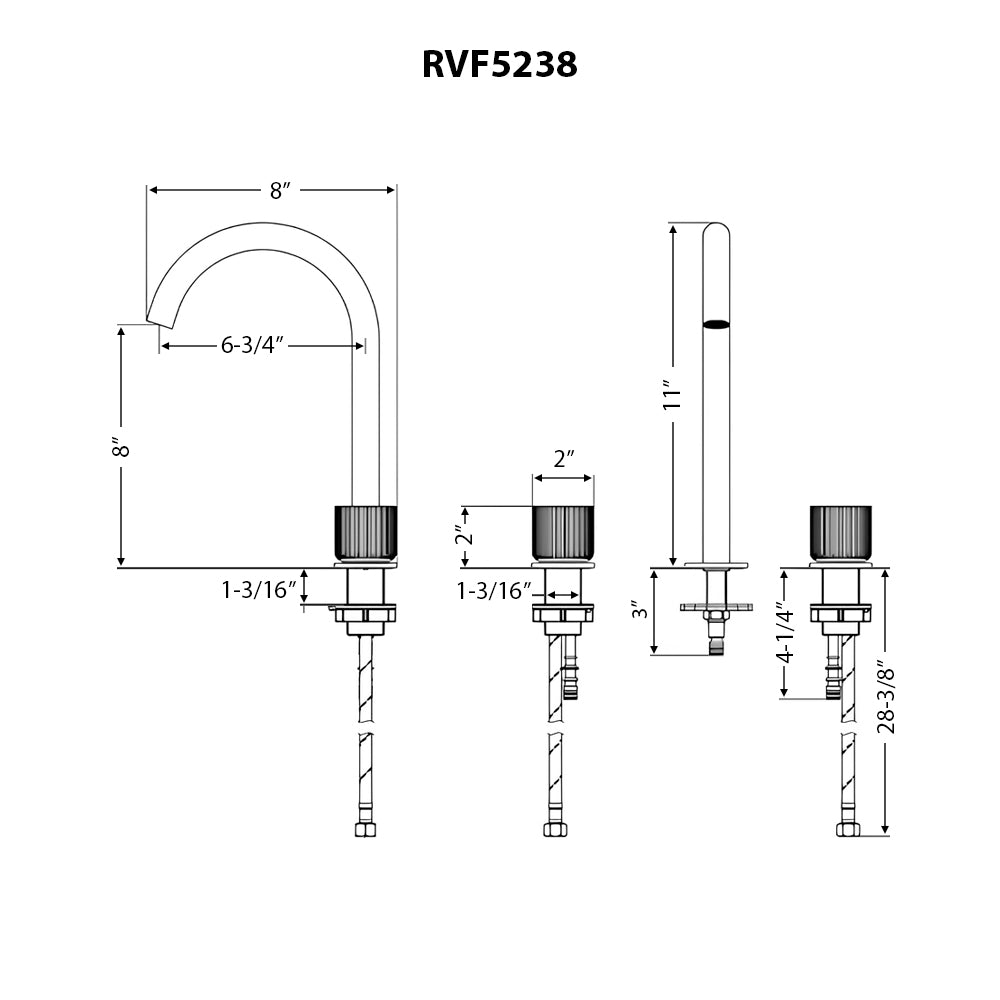 Ruvati Fabio Two Handle Widespread Textured Knob Arc Round Neck Bathroom Faucet in Brushed Gold - RVF5238SG