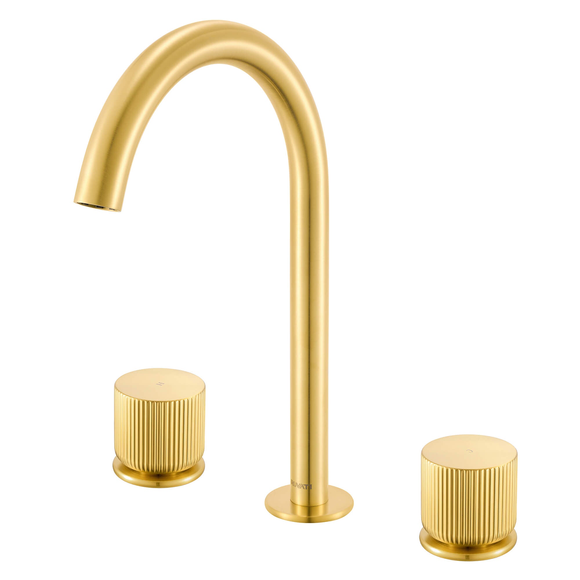 Ruvati Fabio Two Handle Widespread Textured Knob Arc Round Neck Bathroom Faucet in Brushed Gold - RVF5238SG - View 2