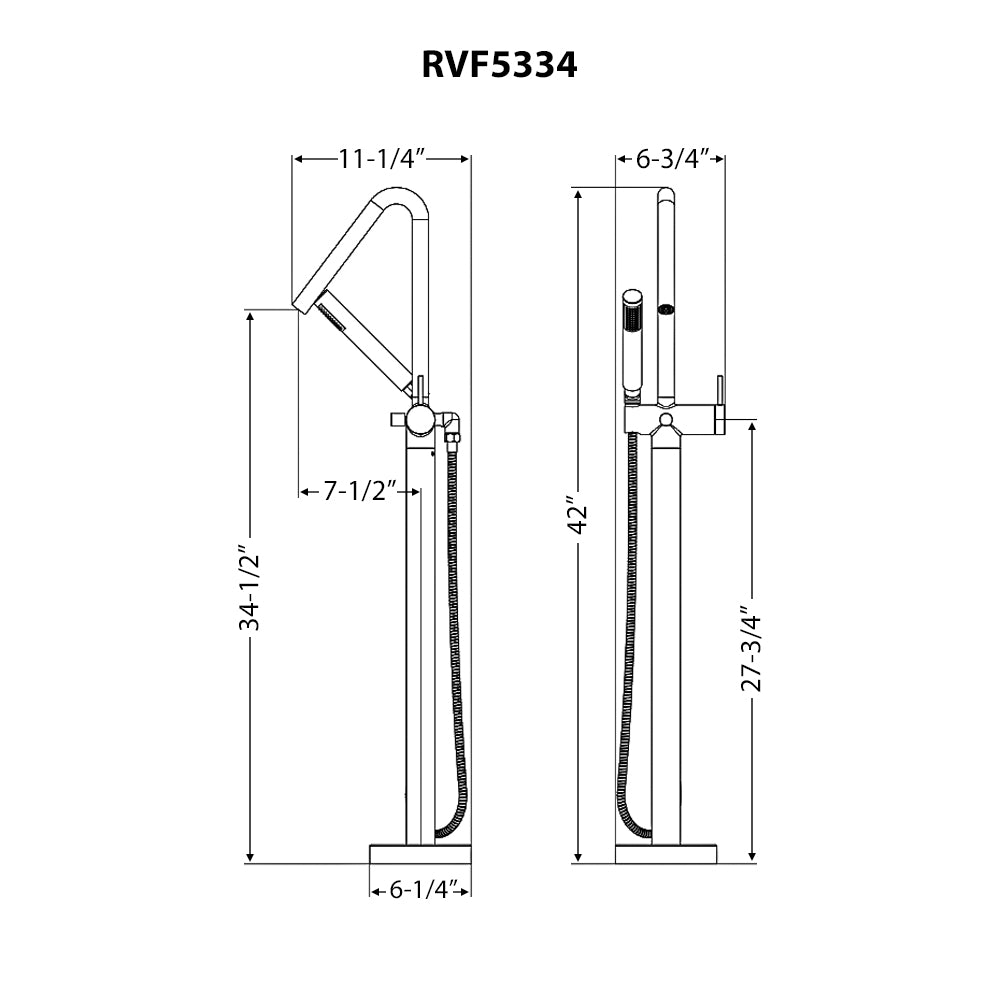 Ruvati Livia Single Handle Tall Floor Mounted Freestanding Tub Filler Faucet in Brushed Nickel Stainless - RVF5334BN