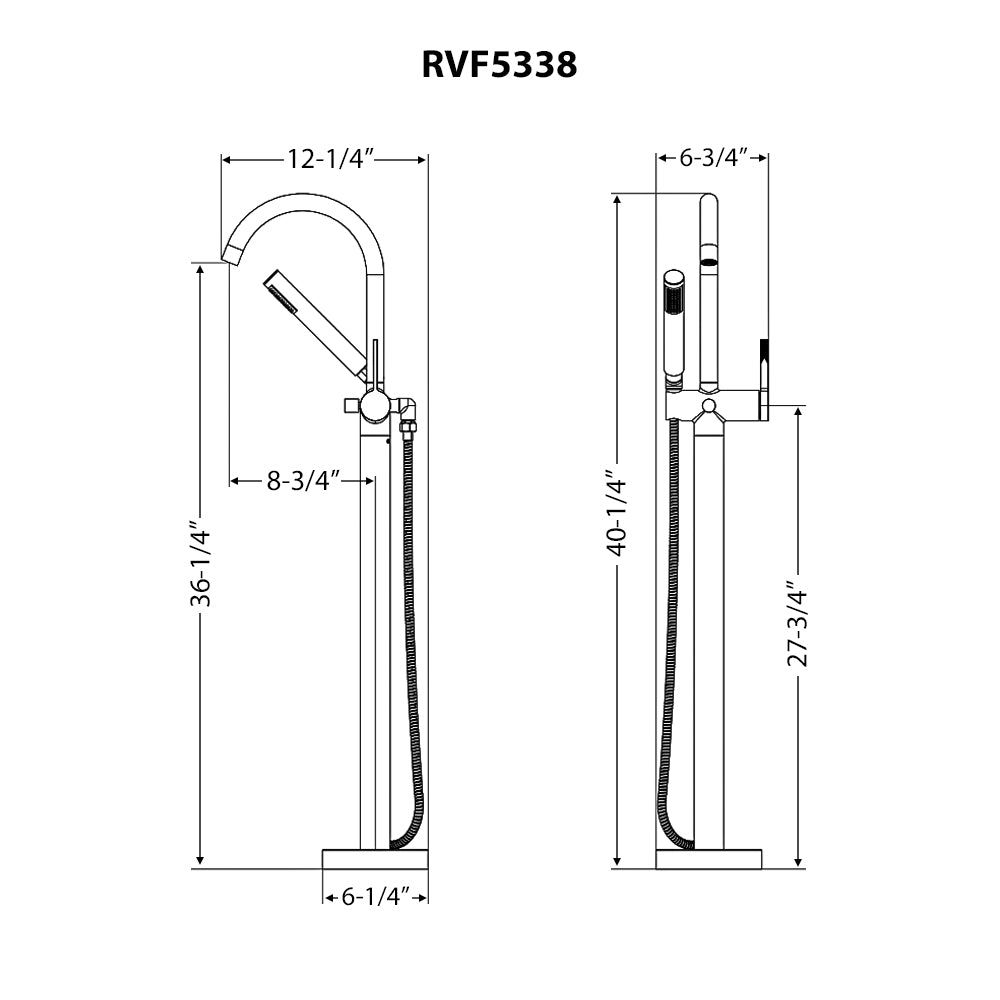 Ruvati Lucia Single Handle Tall Floor Mounted Freestanding Tub Filler Faucet in Brushed Nickel Stainless - RVF5338BN