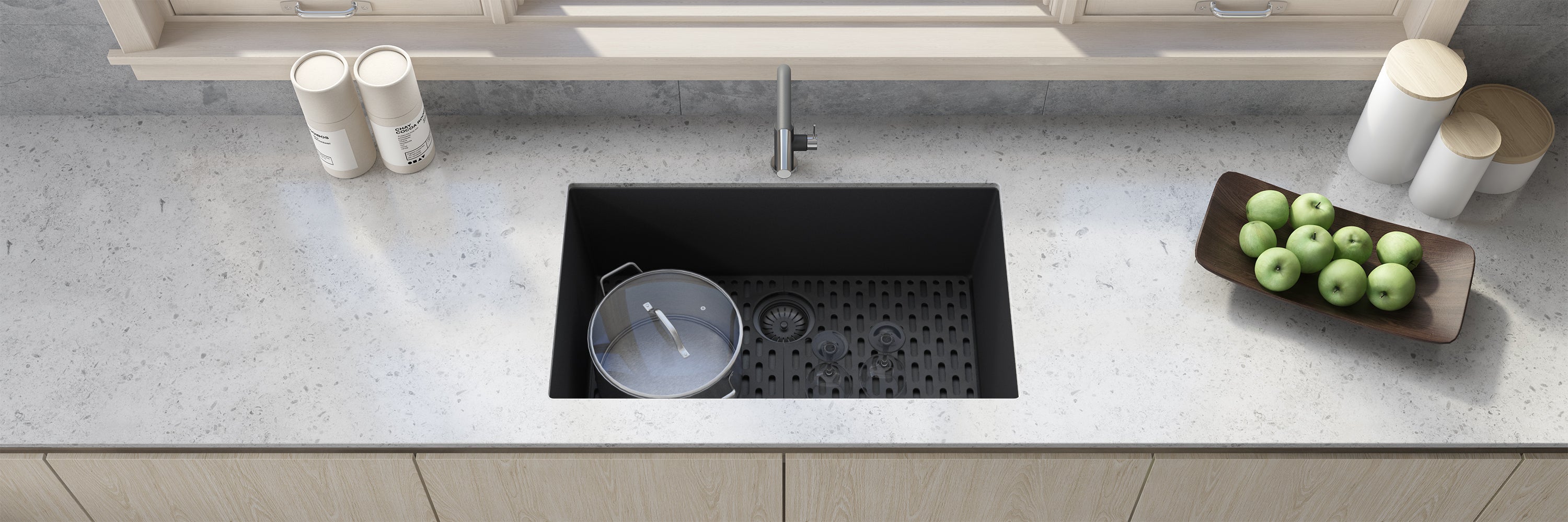 Ruvati 27" Composite Undermount Single Bowl Kitchen Sink in Midnight Black
