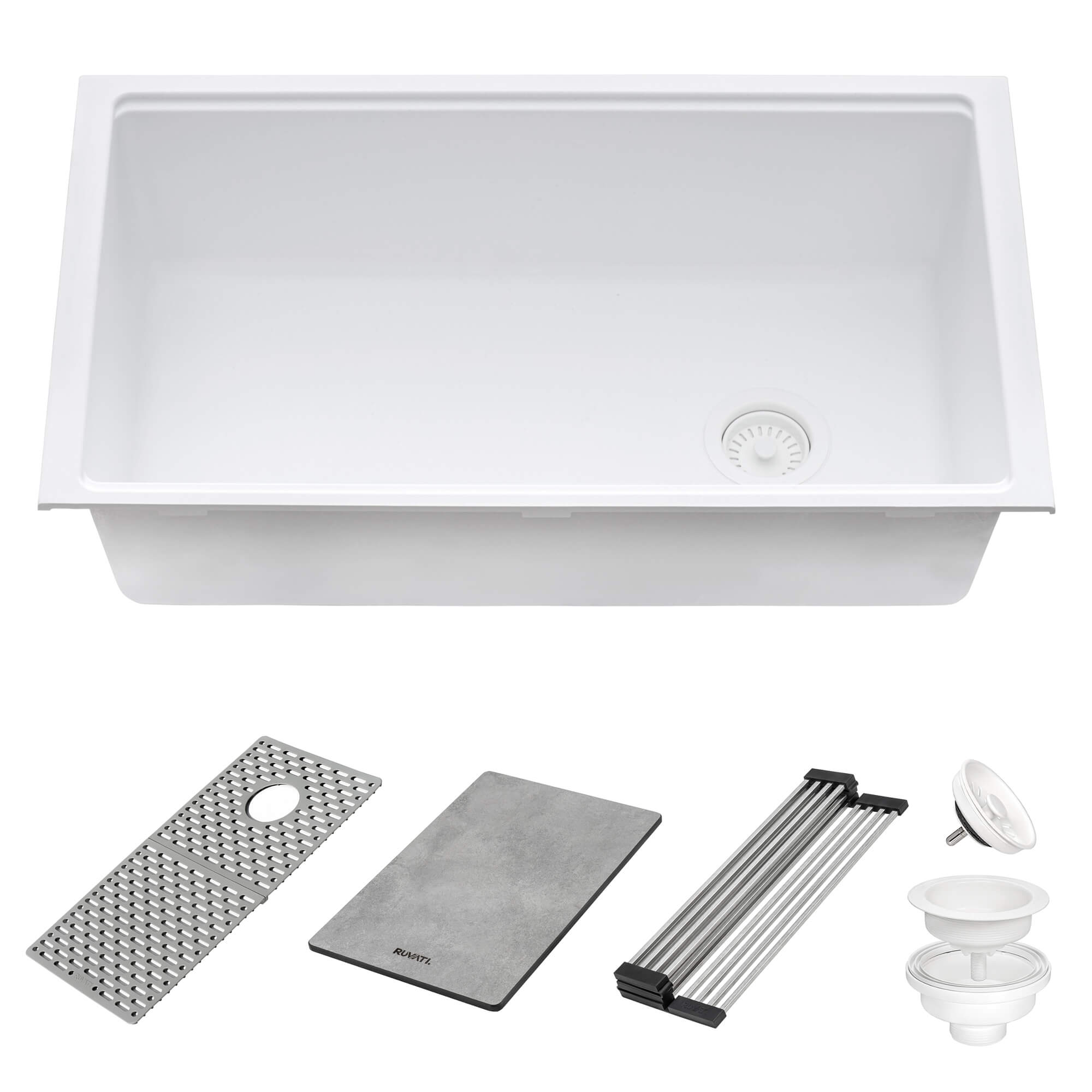 Ruvati 33" White Composite Undermount Workstation Sink