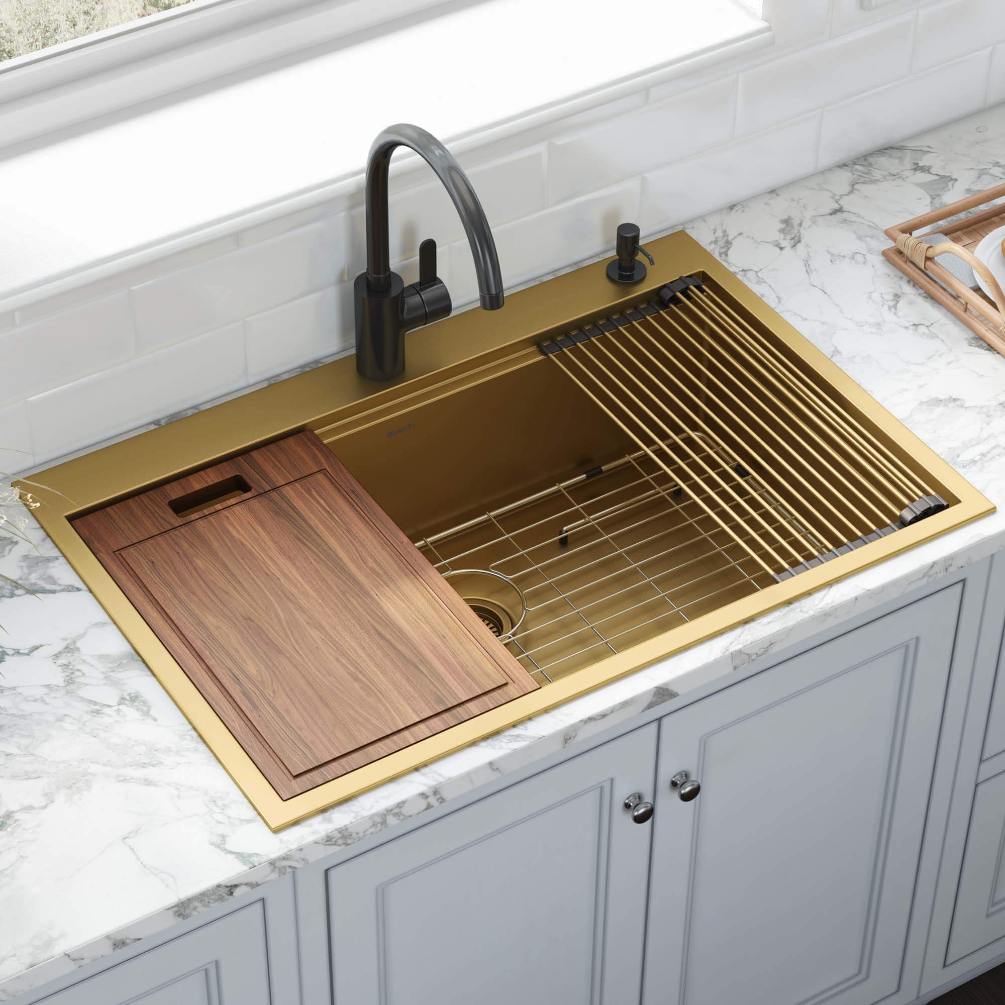 Ruvati 33" x 22" Topmount Workstation Matte Gold Stainless Kitchen Sink
