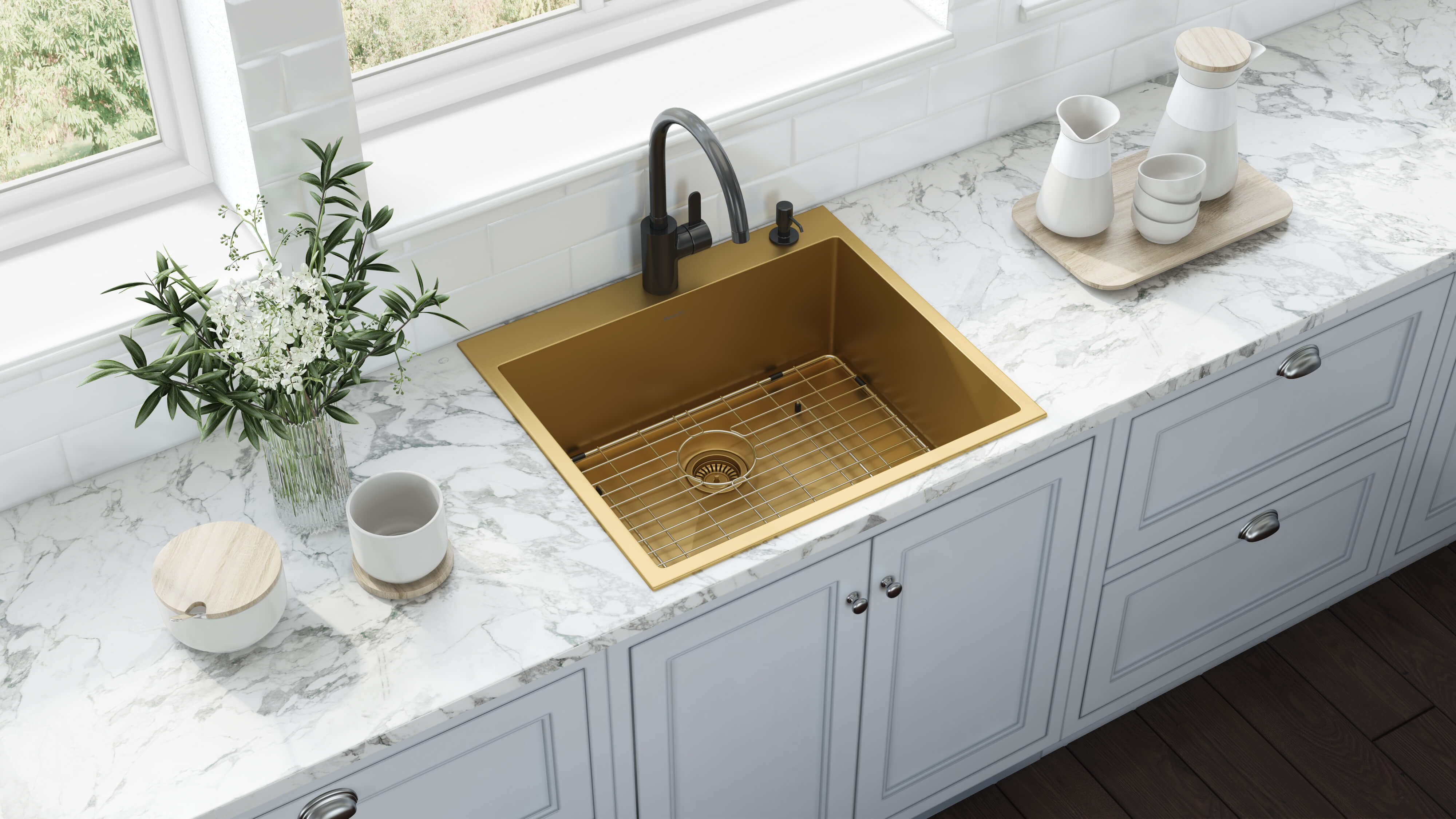 Ruvati 25" Brass Matte Gold  Single Bowl Topmount Kitchen Sink