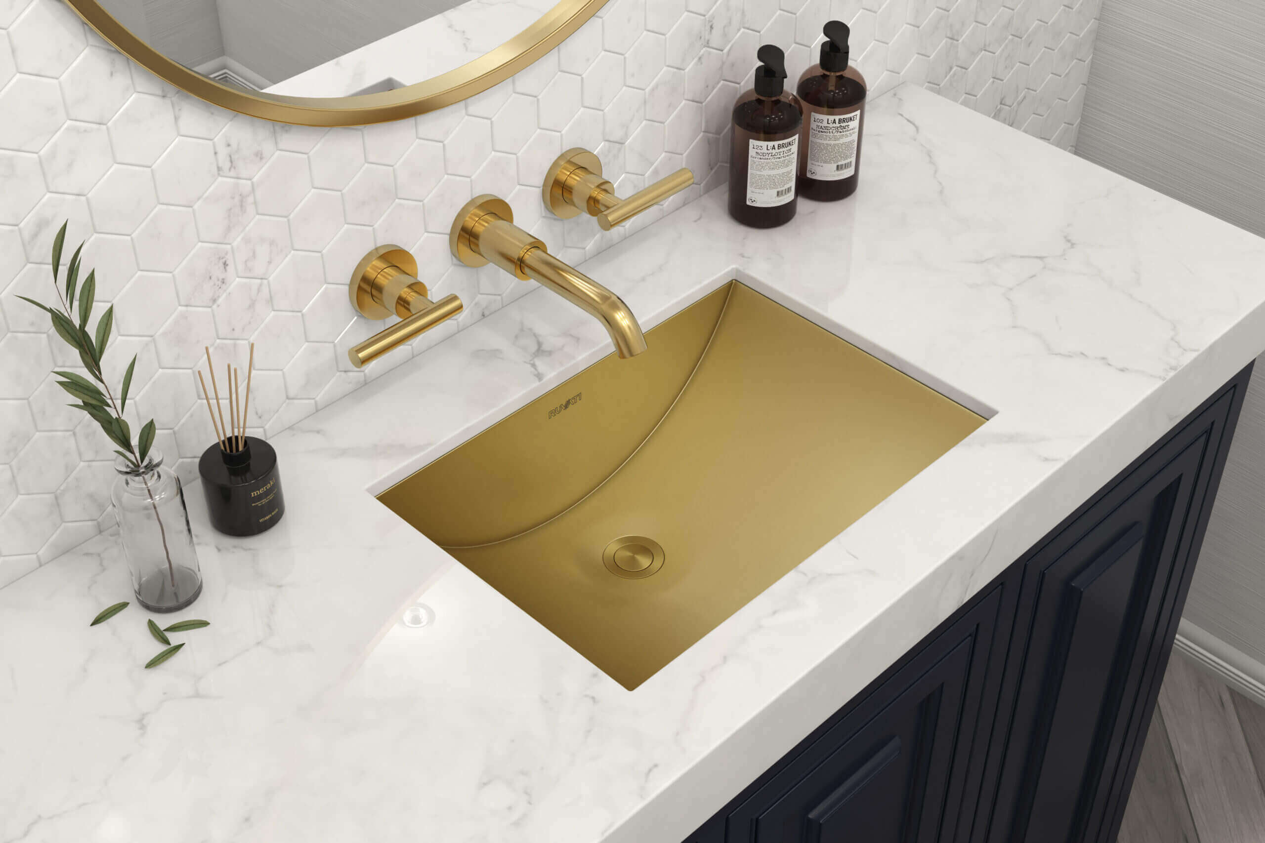 Ruvati 16 x 13" Brushed Golden Brass Undermount Rectangular Bathroom Sink