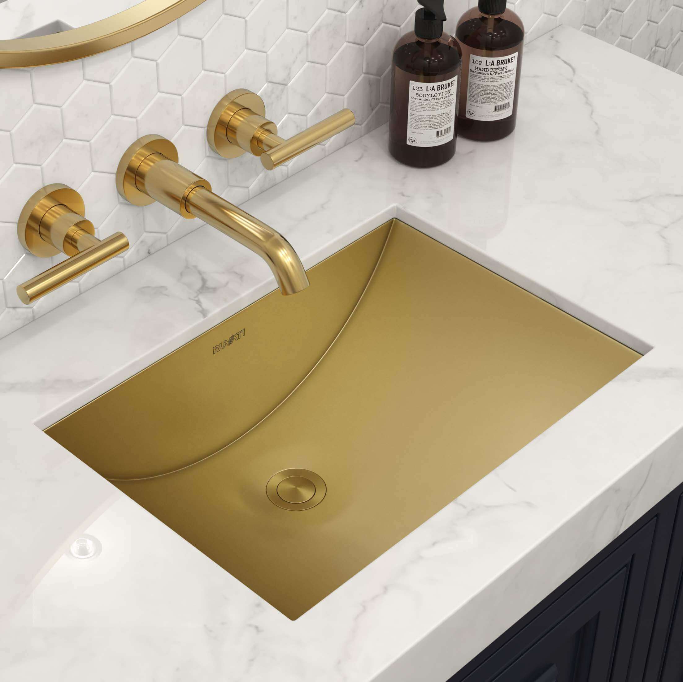 Ruvati 16 x 13" Brushed Golden Brass Undermount Rectangular Bathroom Sink