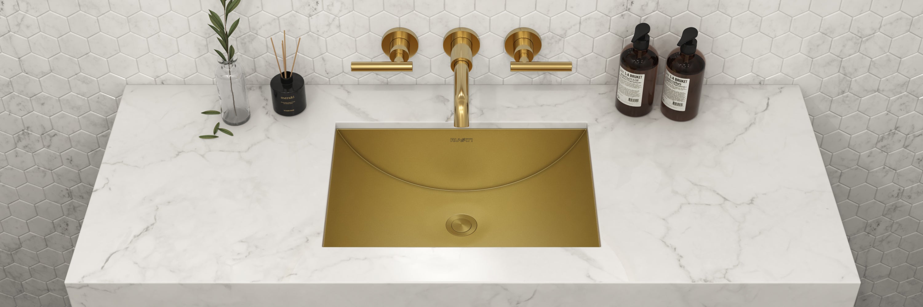 Ruvati 20" x 14" Undermount Brushed Gold Rectangular Stainless Steel Bathroom Sink