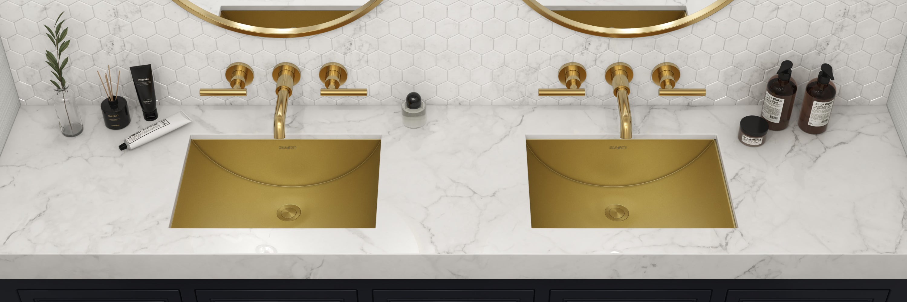 Ruvati 20" x 14" Undermount Brushed Gold Rectangular Stainless Steel Bathroom Sink