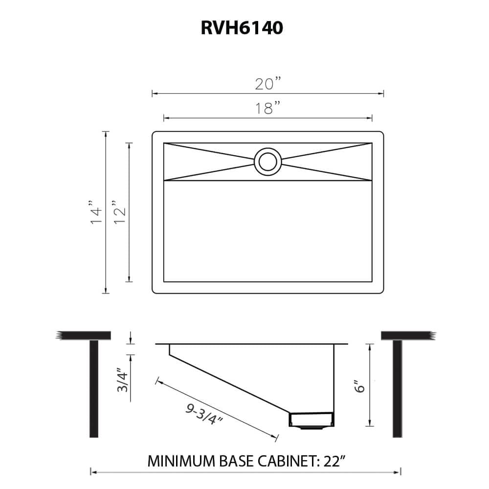 Ruvati 20 x 14" Brushed Stainless Steel Undermount Ramp Bathroom Sink