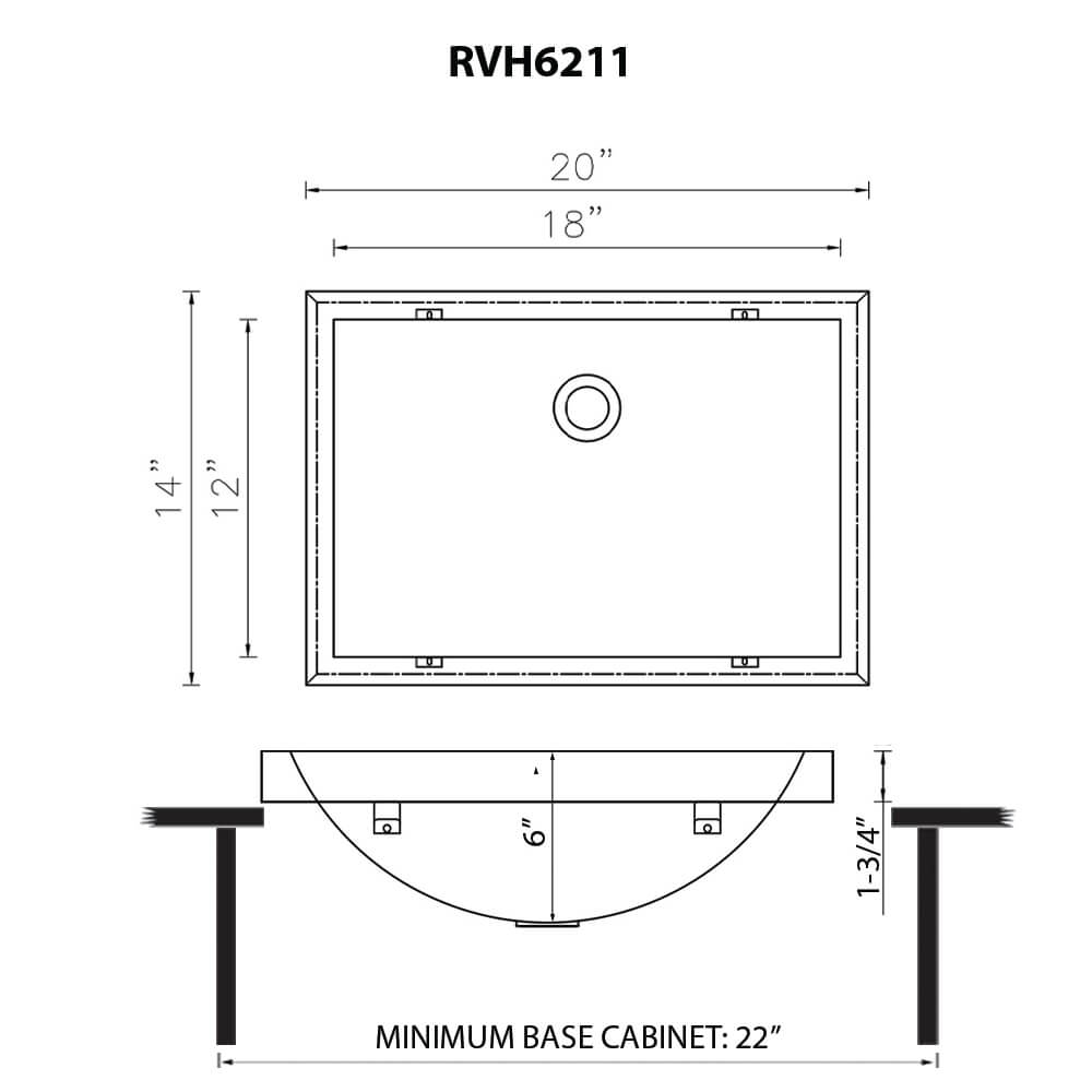 Ruvati 20 x 14" Semi-Recessed Topmount Gunmetal Stainless Steel Rectangular Bathroom Sink