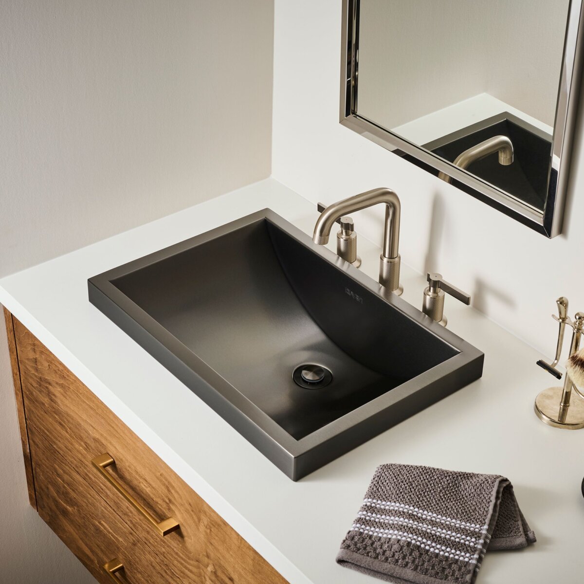 Ruvati 20 x 14" Semi-Recessed Topmount Gunmetal Stainless Steel Rectangular Bathroom Sink