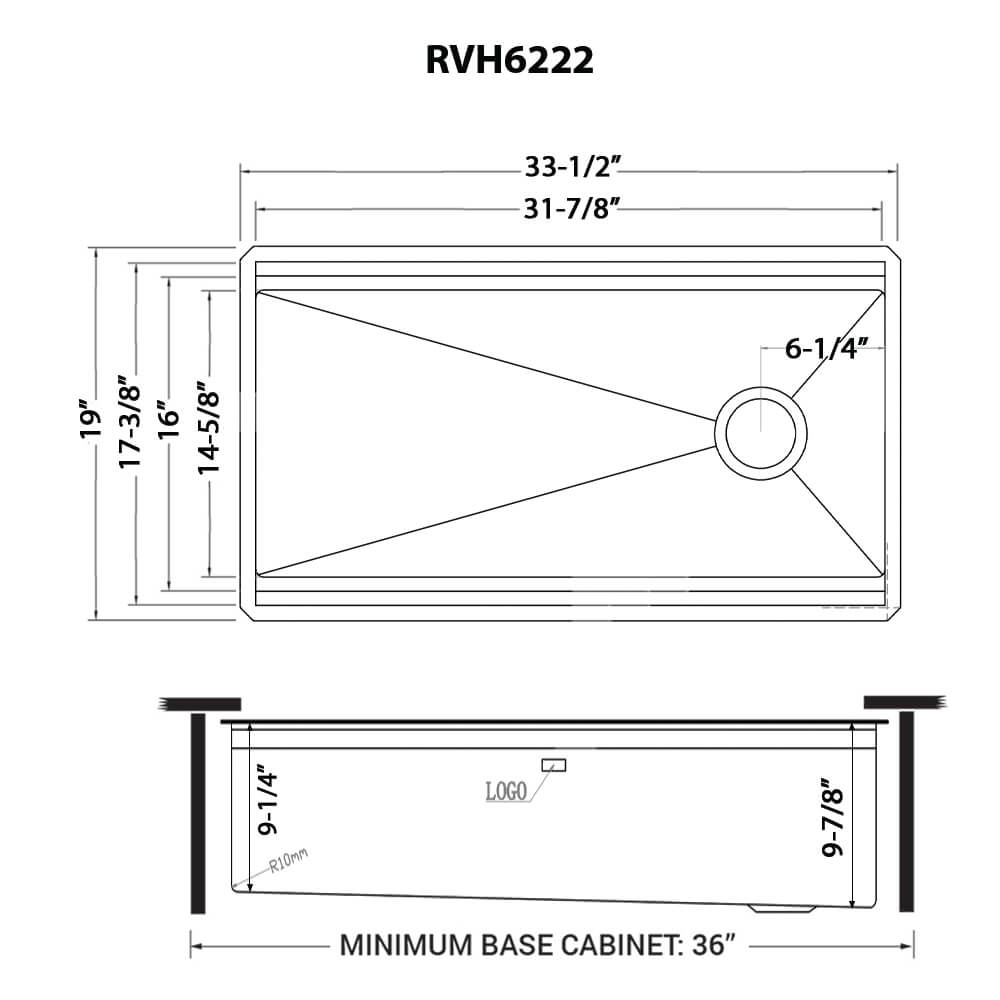 Ruvati 33" Gunmetal Double Ledge Small Radius Stainless Steel Workstation Kitchen Sink