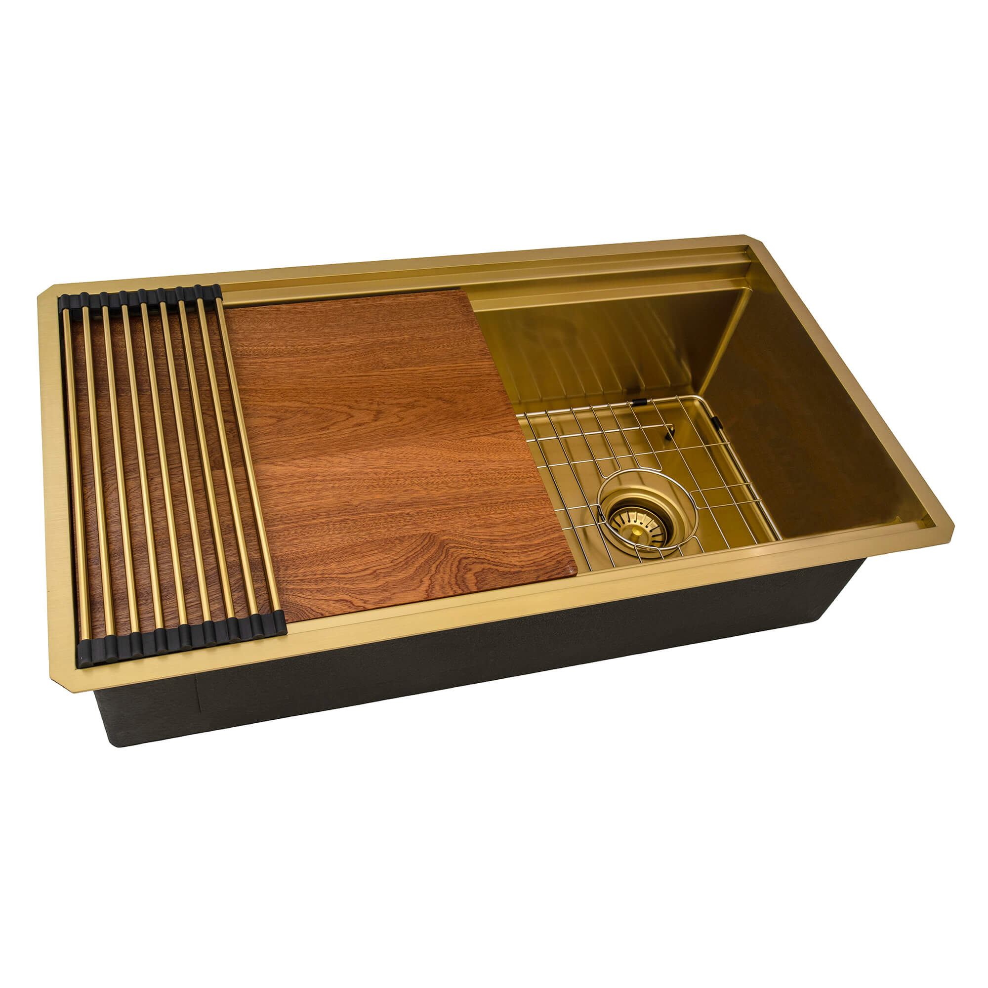 Ruvati 33" Matte Gold Double Ledge Small Radius Stainless Steel Workstation Kitchen Sink