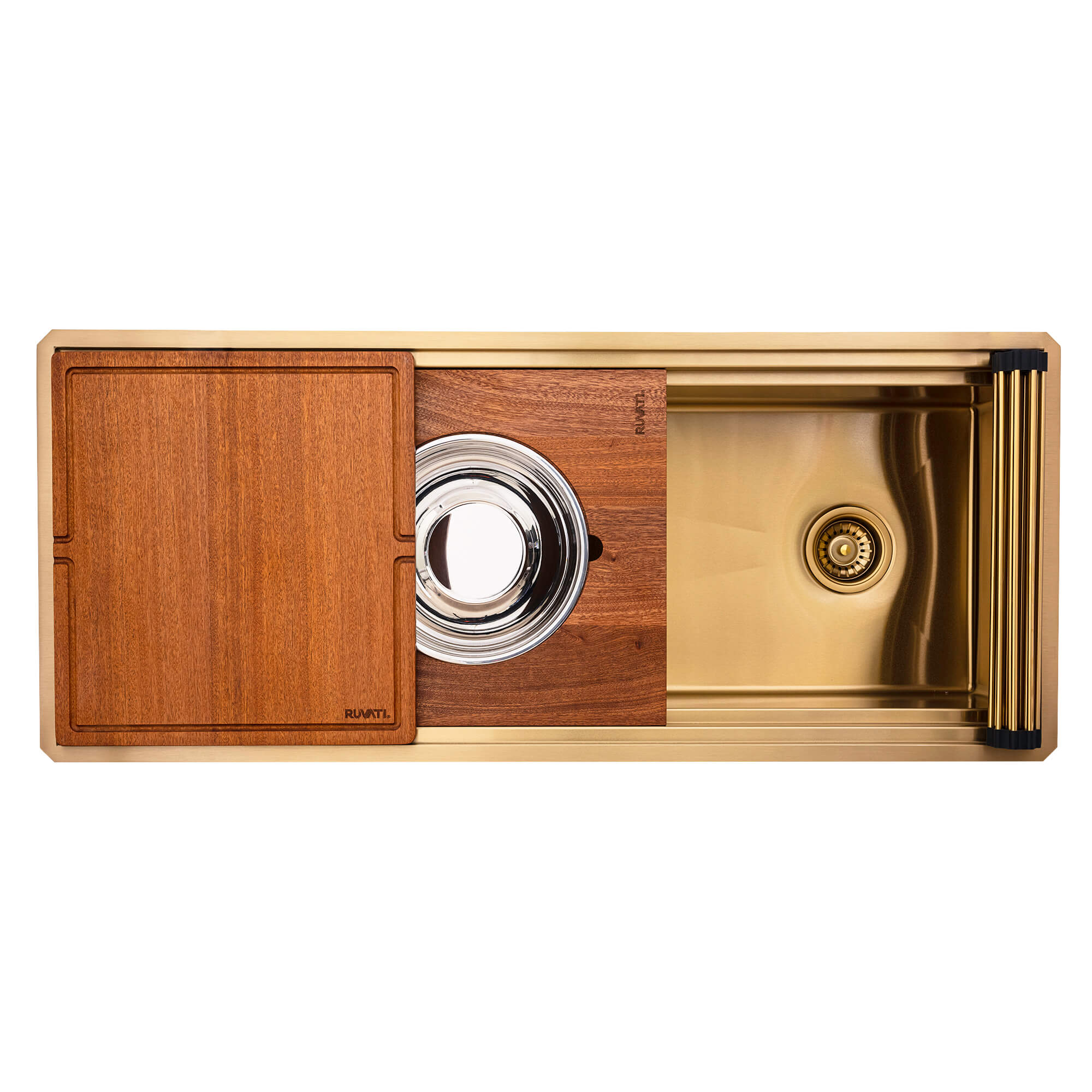 Ruvati 45" Matte Gold Stainless Steel Workstation Two-Tiered Ledge Undermount Kitchen Sink