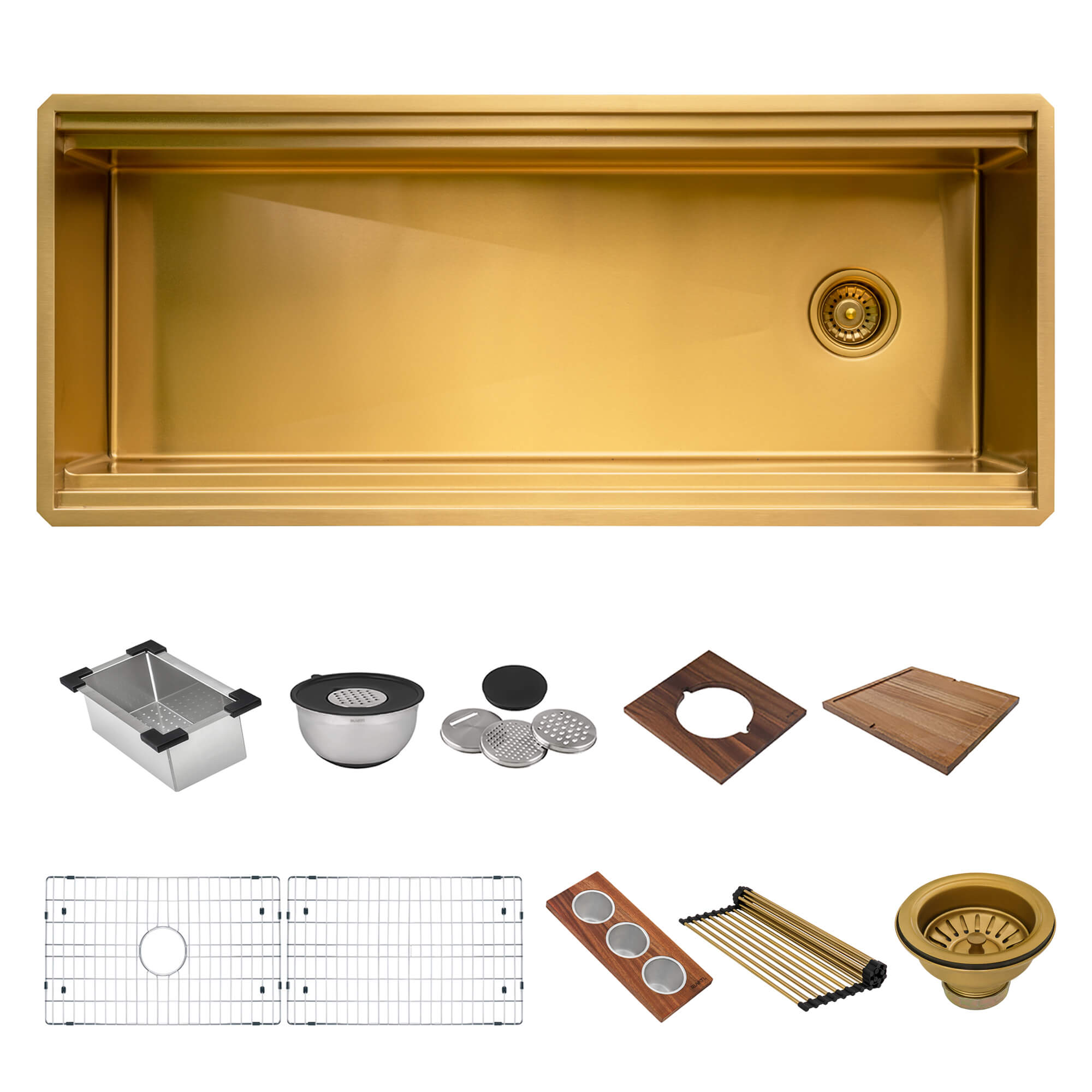 Ruvati 45" Matte Gold Stainless Steel Workstation Two-Tiered Ledge Undermount Kitchen Sink