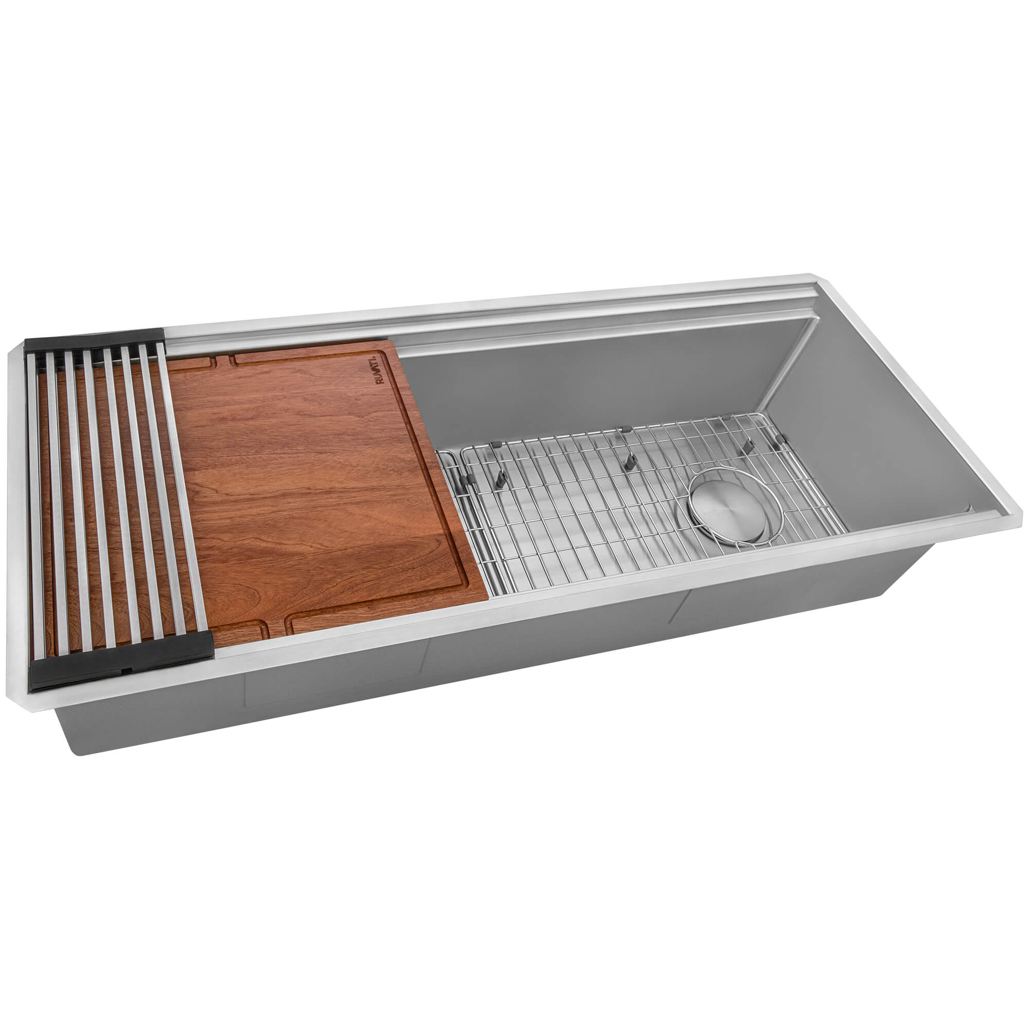 Ruvati 45" Workstation Two-Tiered Double Ledge Undermount 16 Gauge Stainless Steel Kitchen Sink