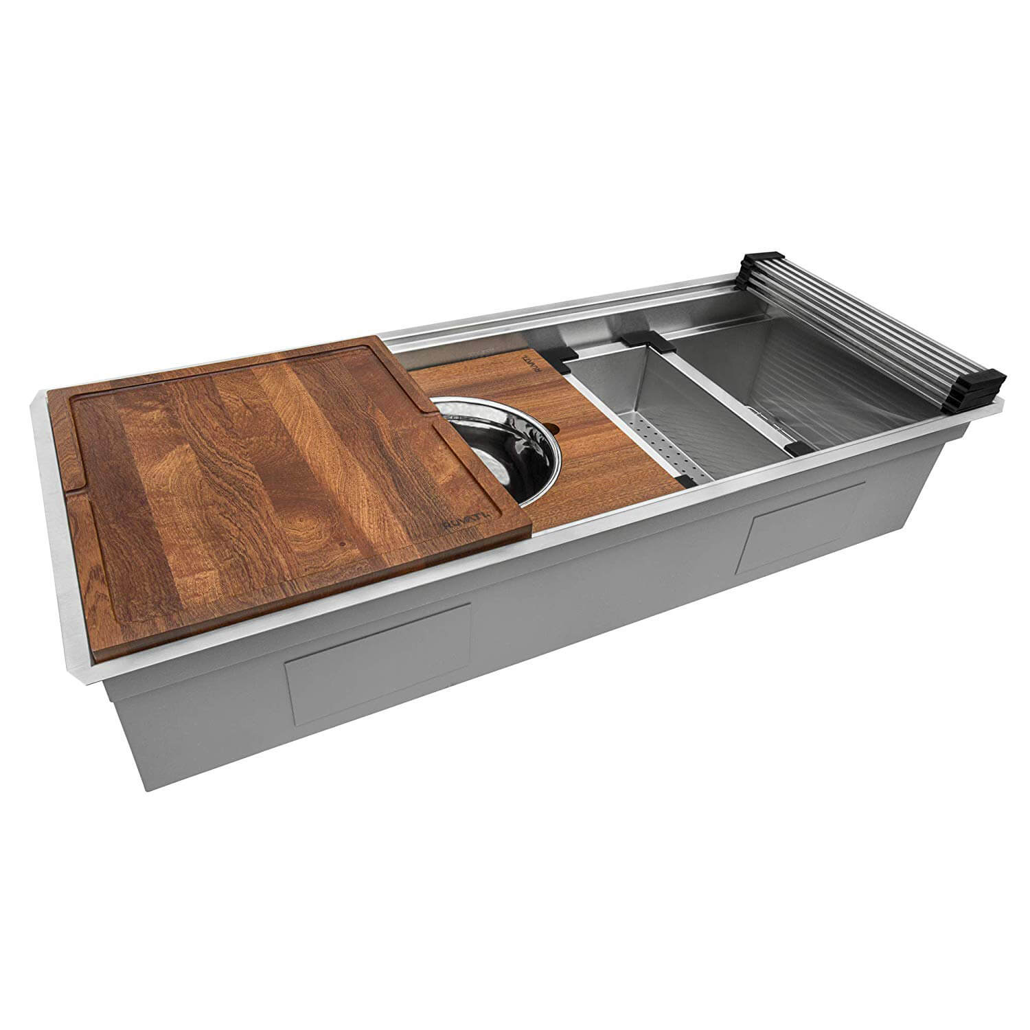 Ruvati 45" Workstation Two-Tiered Double Ledge Undermount 16 Gauge Stainless Steel Kitchen Sink