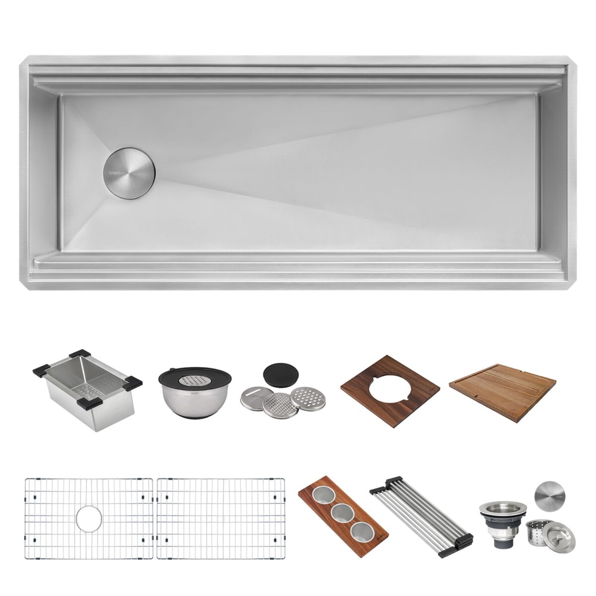Ruvati 45" Workstation Two-Tiered Double Ledge Undermount 16 Gauge Stainless Steel Kitchen Sink