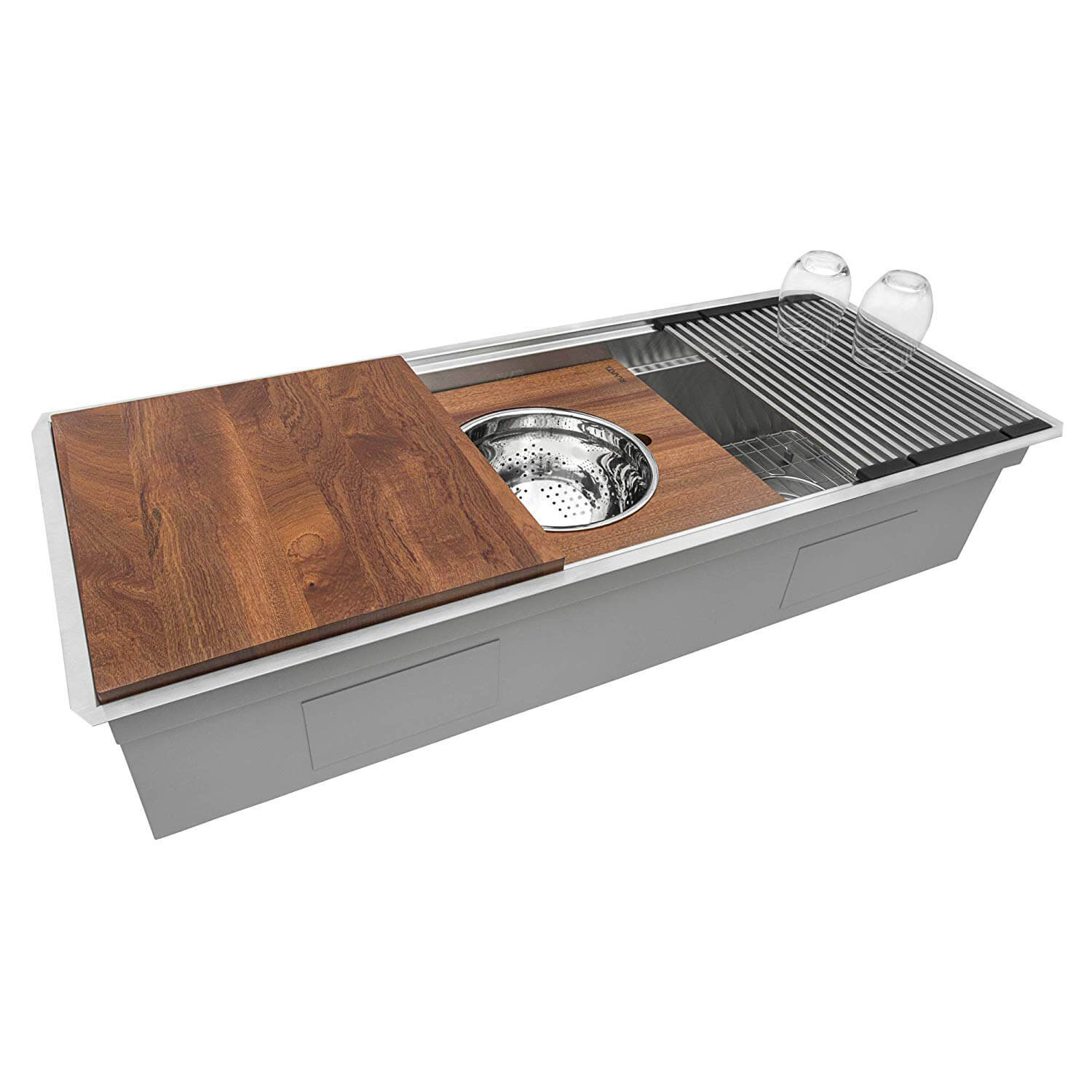 Ruvati 45" Workstation Two-Tiered Double Ledge Undermount 16 Gauge Stainless Steel Kitchen Sink