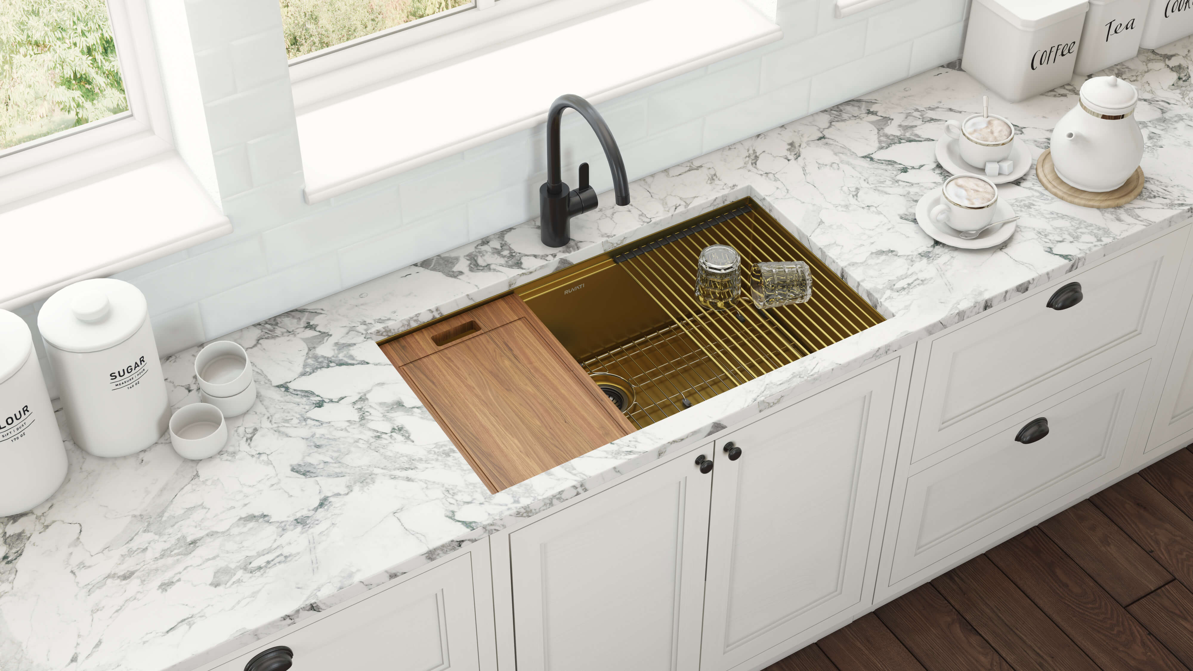 Ruvati 33" Matte Gold Stainless Workstation Kitchen Sink