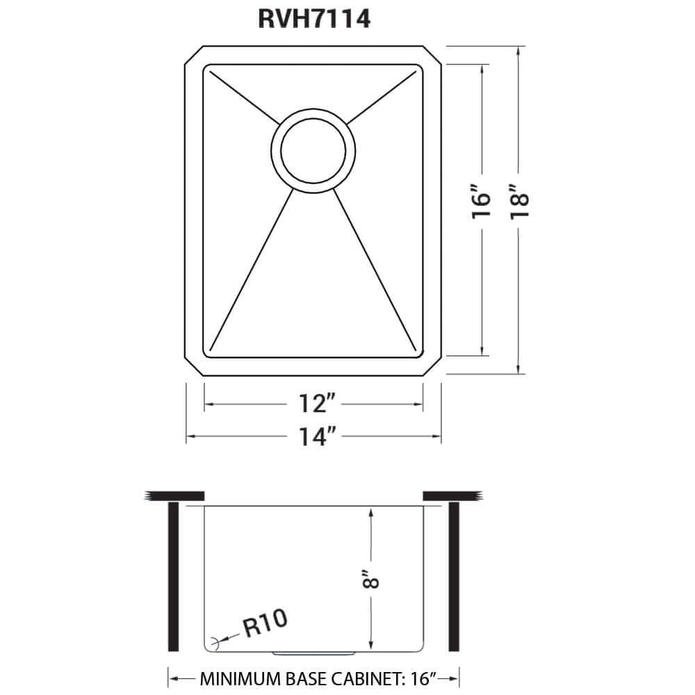 Ruvati 14" Undermount 16 Gauge Gunmetal  Bar Prep Sink