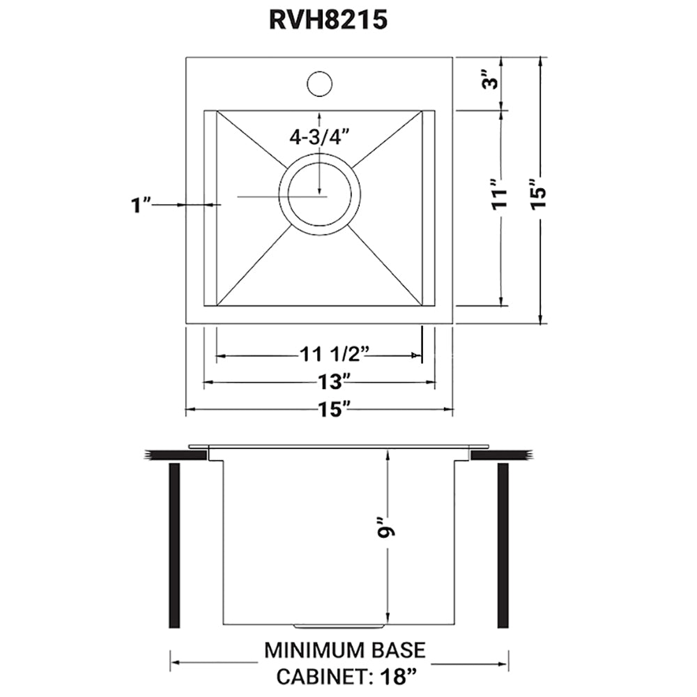 Ruvati 15 x 15" Workstation Drop-in Topmount 16 Gauge Stainless Steel Bar Prep RV Sink