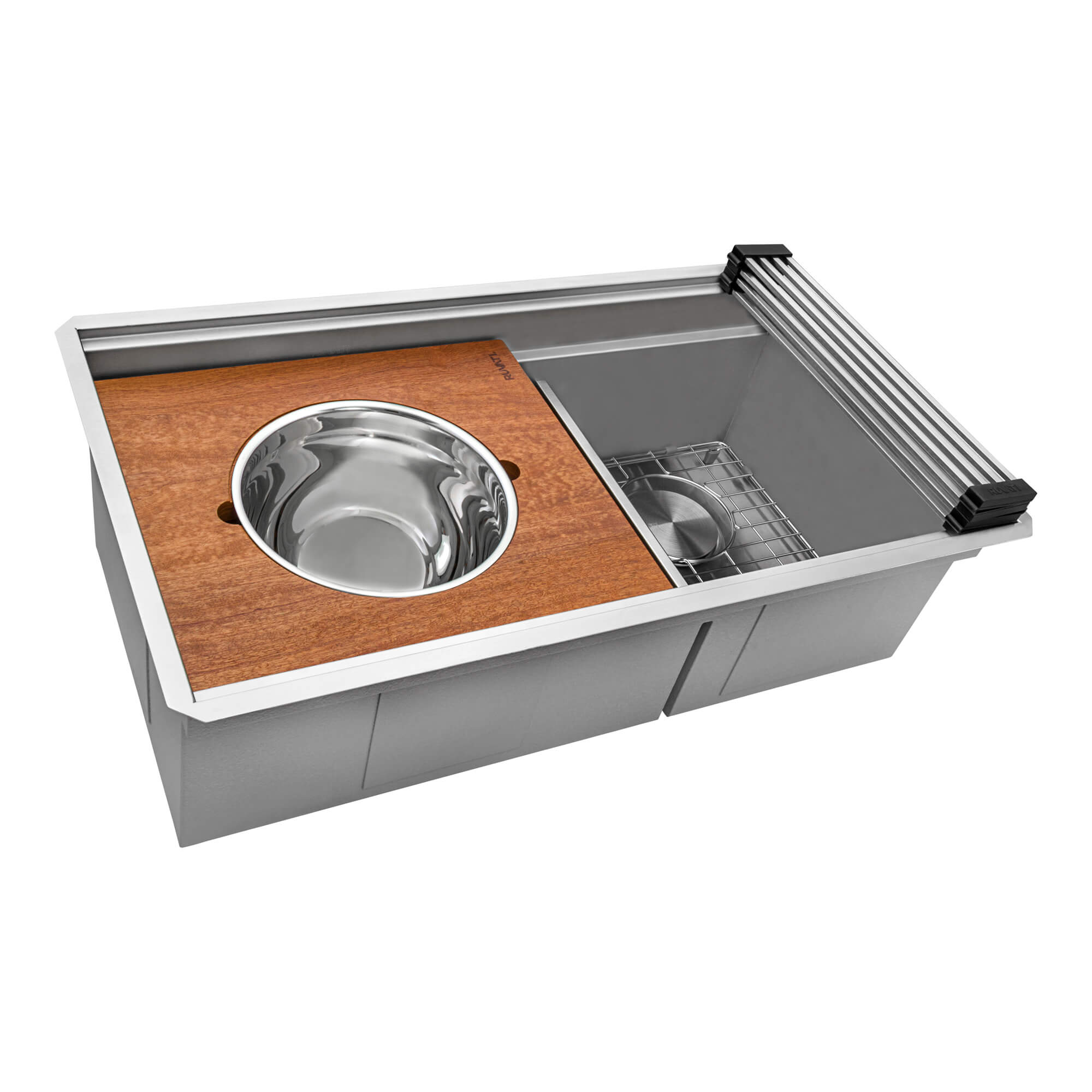 Ruvati 33" Workstation Dual Tier Double Bowl Low Divide Undermount Stainless Kitchen Sink